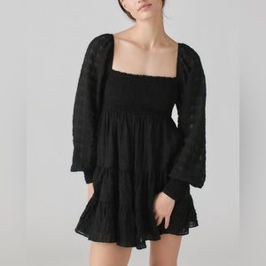 UO smocked black babydoll dress